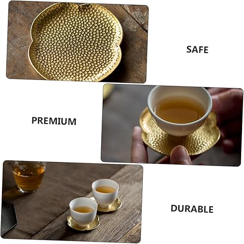 Miniatura 3 de BESTonZON Posavasos de cobre para té, plato de postre, juego de té vintage, accesorios de escritorio retro, posavasos de té chino, posavasos de
