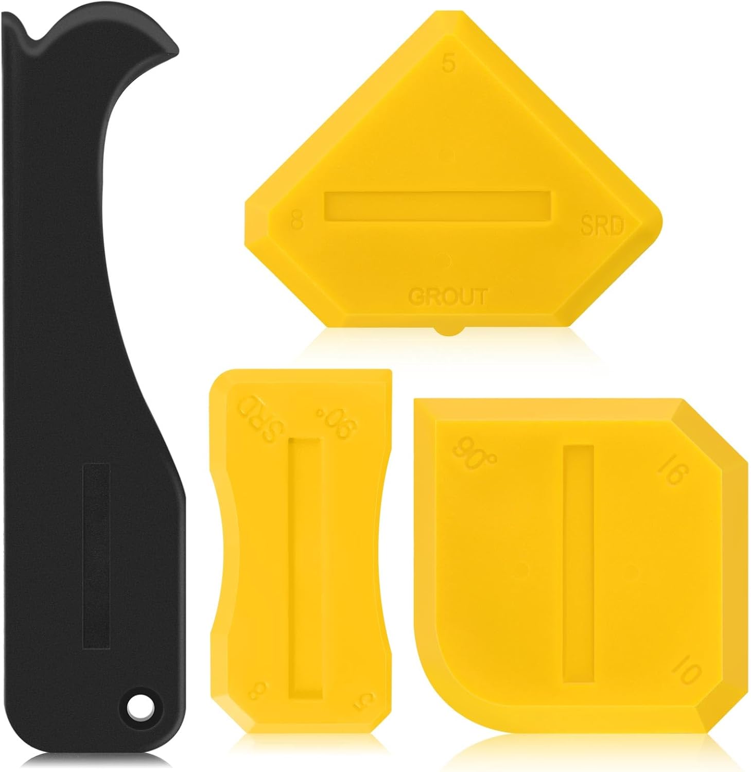 Outus 4 Pieces Silicone Caulking Tool Set Sealant Finishing Grout Scraper Caulking Removal Tool for Kitchen Bathroom Floor Sink Joint Sealant Sealing Home House Renovation, Reuse and Replace(Yellow)