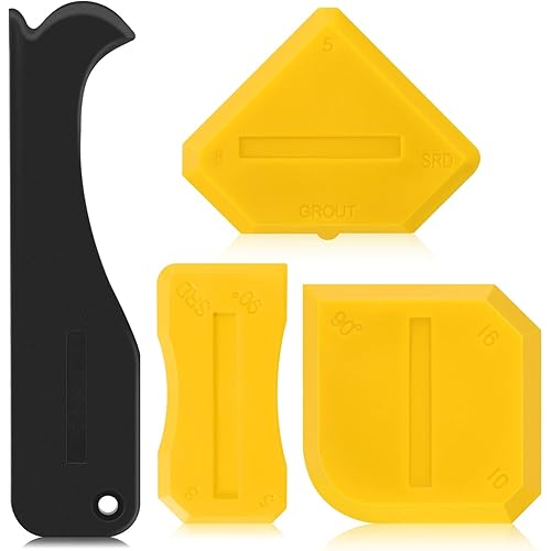 Outus 4 Pieces Silicone Caulking Tool Set Sealant Finishing Grout Scraper Caulking Removal Tool for Kitchen Bathroom Floor Sink Joint Sealant Sealing Home House Renovation, Reuse and Replace(Yellow)