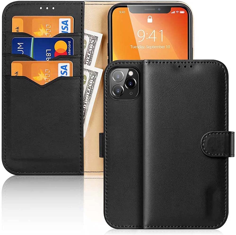 Étui portefeuille iPhone 11 Pro cuir bloquant le piratage RFID