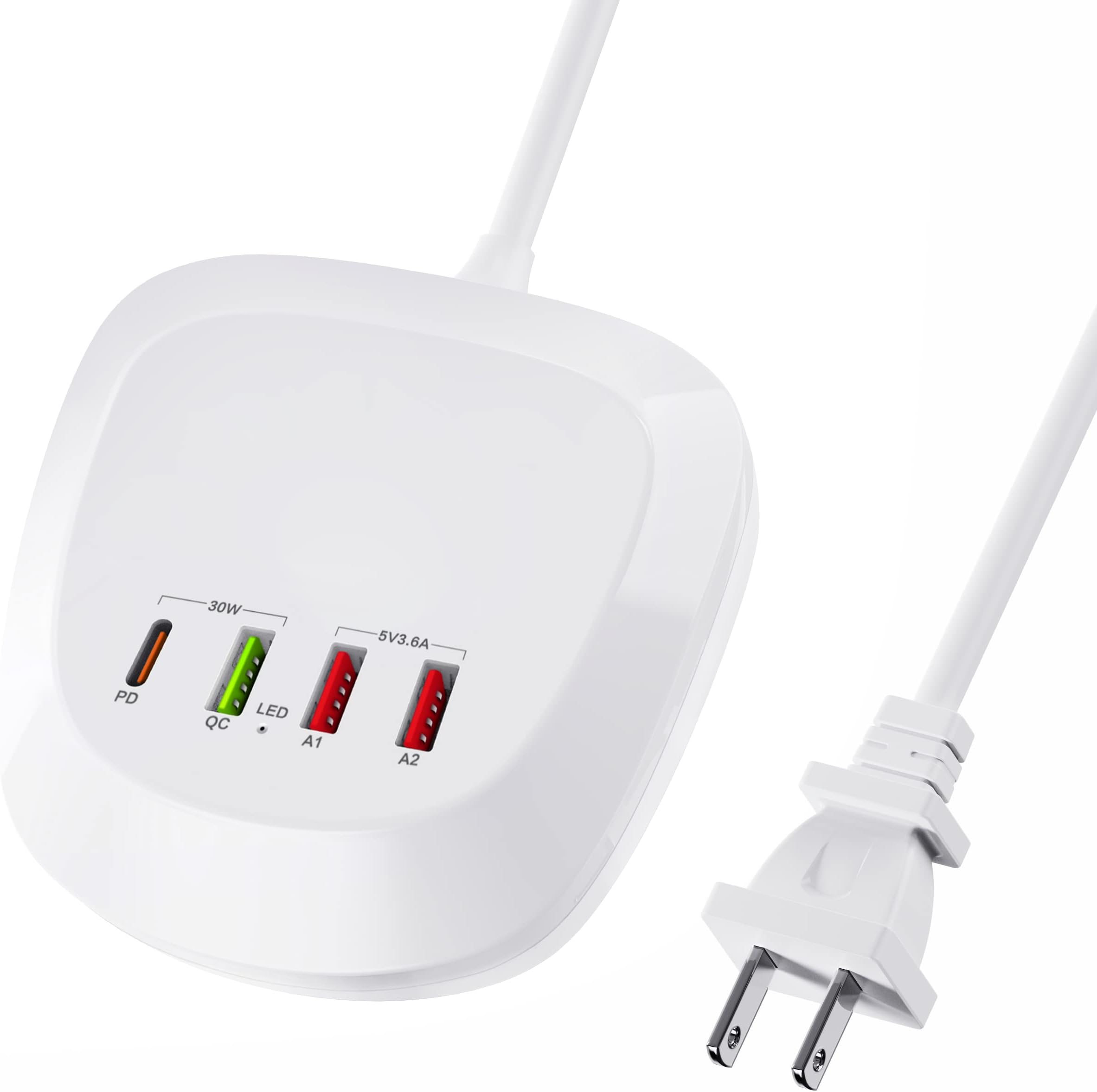 USB C Charging Station 2 USB-C Ports & 2 USB-A Ports Charging Hub 4-Port USB Charger Ports for Multiple Devices for Phone 15/14/13/12/11/X/8/7/6 Smart Phones Tablet Headphones