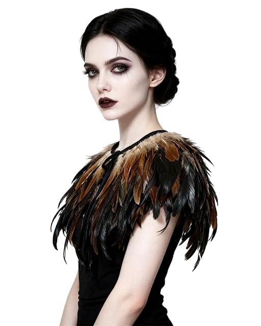Foto 5 de 7 de keland Gothic Capa de Plumas Chal Cuello Estola para Mujeres Halloween Cosplay Disfraz (Marrón)