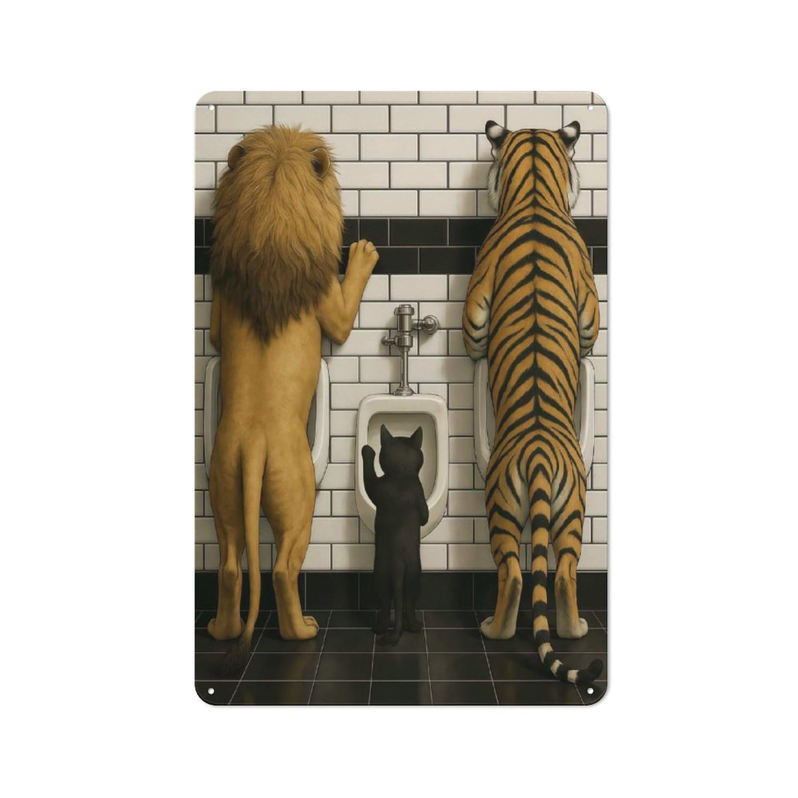Junmoney Style-4 Country Style Kitchen Metal Sign 30X20cm Featuring Lion, Tiger, And Cat At Toilet, Diner Style Decor For Kitchen, Cafe, Pantry Or Dining Room