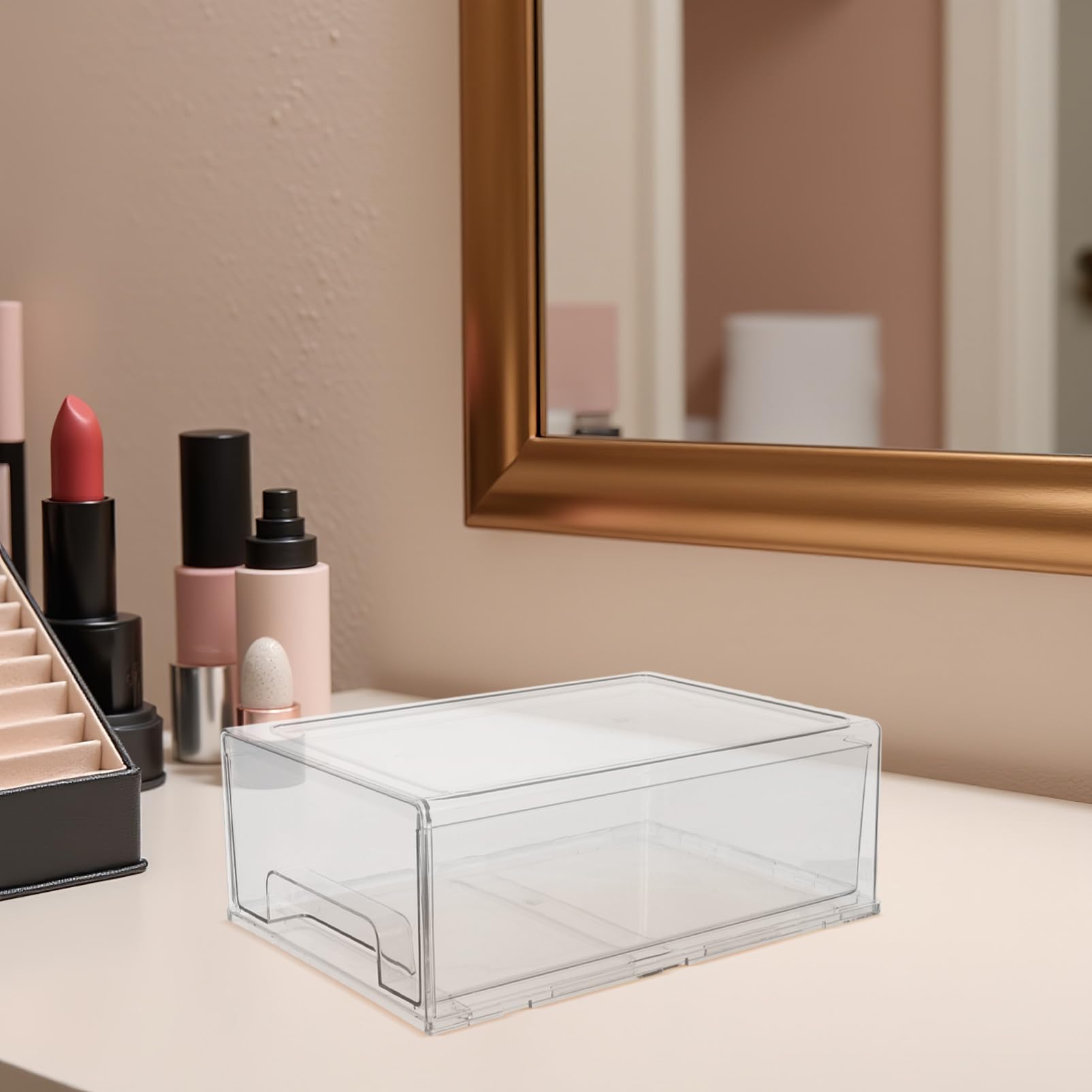 Caja de Almacenamiento Transparente Apilable de Acrílico Organizador de Tocador para Cosméticos y Joyas Contenedor de Escritorio para Papelería de Oficina
