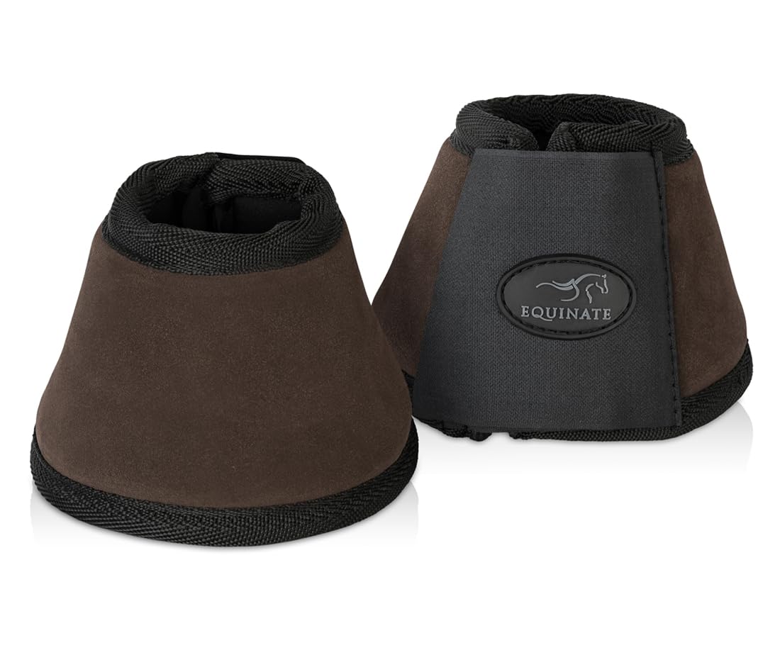 Equinate Hufglocken Fargo mit Wildleder überzogen L Braun - Robuste und stoßdämpfende Springglocken - Hufschutz für Training und Turniere - 2er Set