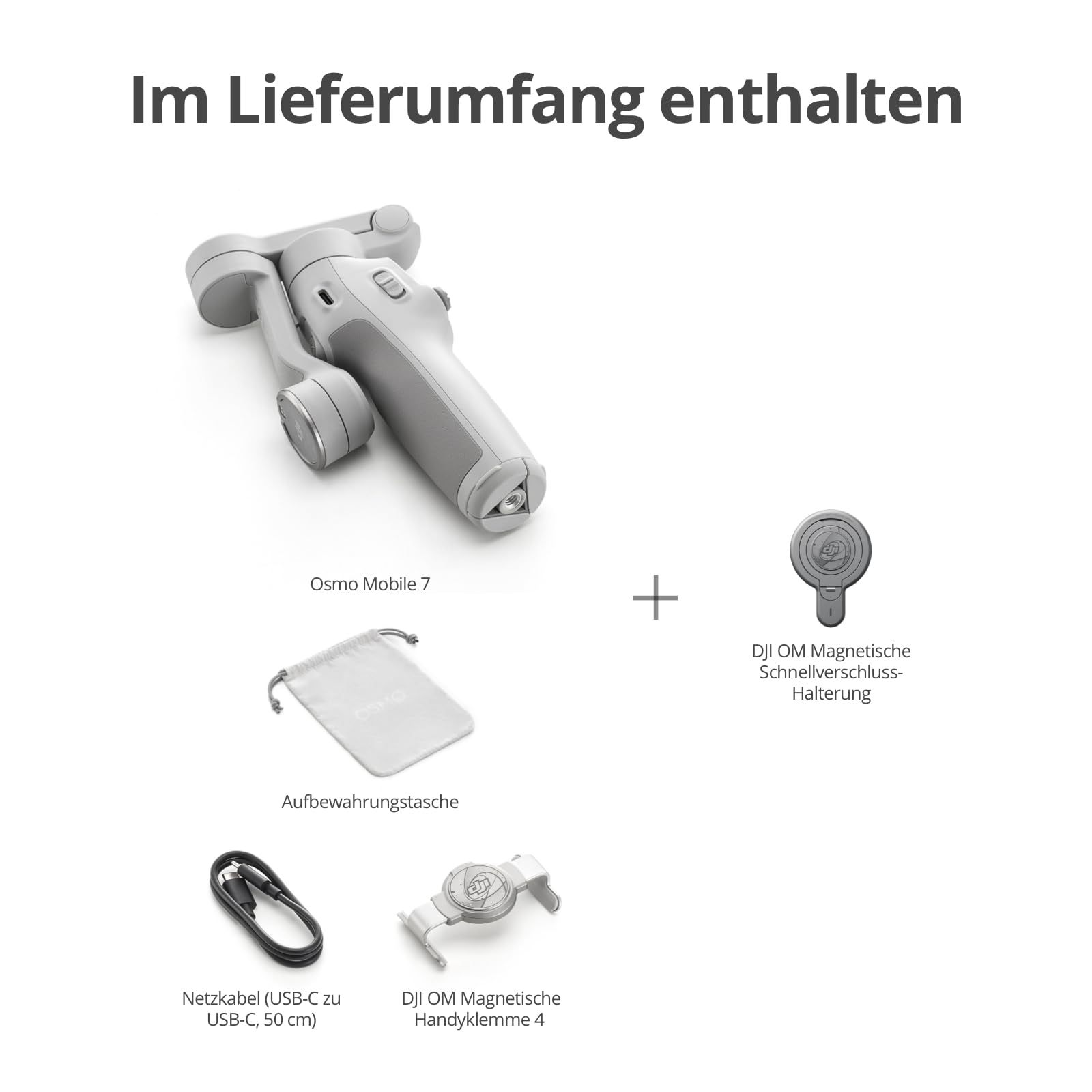 DJI Osmo Mobile 7 + Magnetische Schnellverschluss-Halterung (für iPhone), Gimbal-Stabilisator für iPhone, integriertes Stativ, Ultraleicht, 3-Achsen-Smartphone-Gimbal, ActiveTrack 7.0