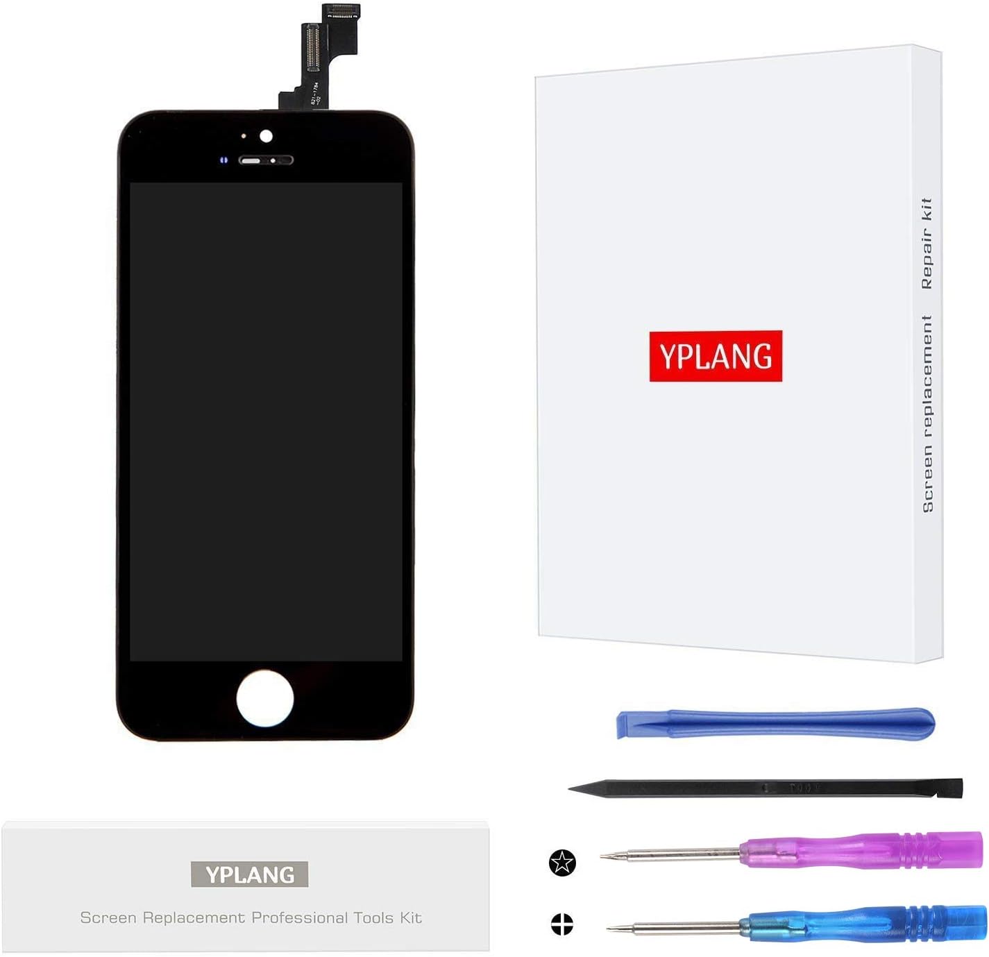 YPLANG Screen Replacement Compatible for iPhone SE 5S Screen Replacement LCD Display Digitizer Frame Assembly Full Repair Kit, with Repair Tools and Flowchart (Black)