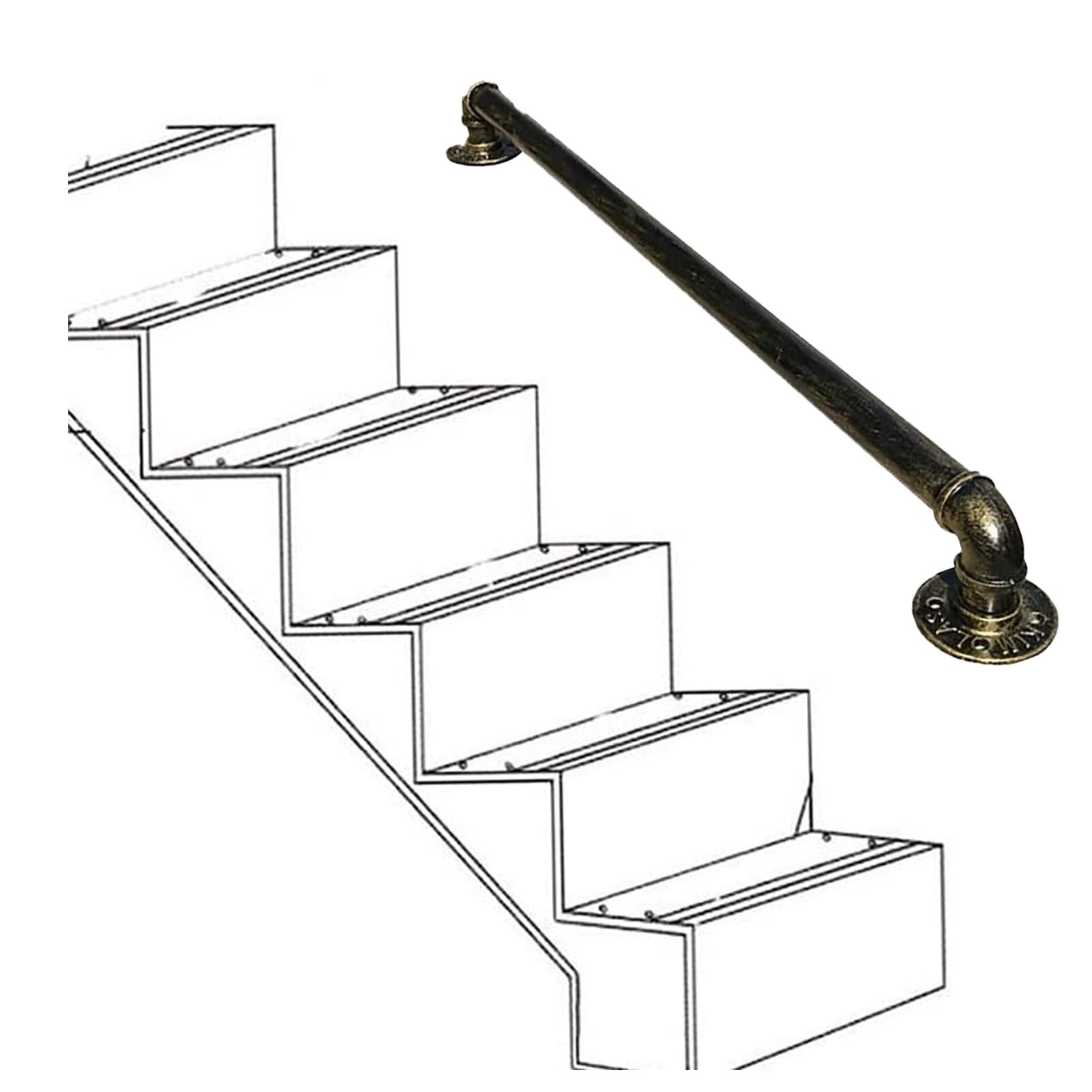 XOTAKStairs Handrail Staircase Railings Brackets,1m 2m 3m 4m 5m 6m Staircase Railing Support Rod for Disabled Elderly，Stairway Outdoor Grab Rail (Size : 1ft/300mm)