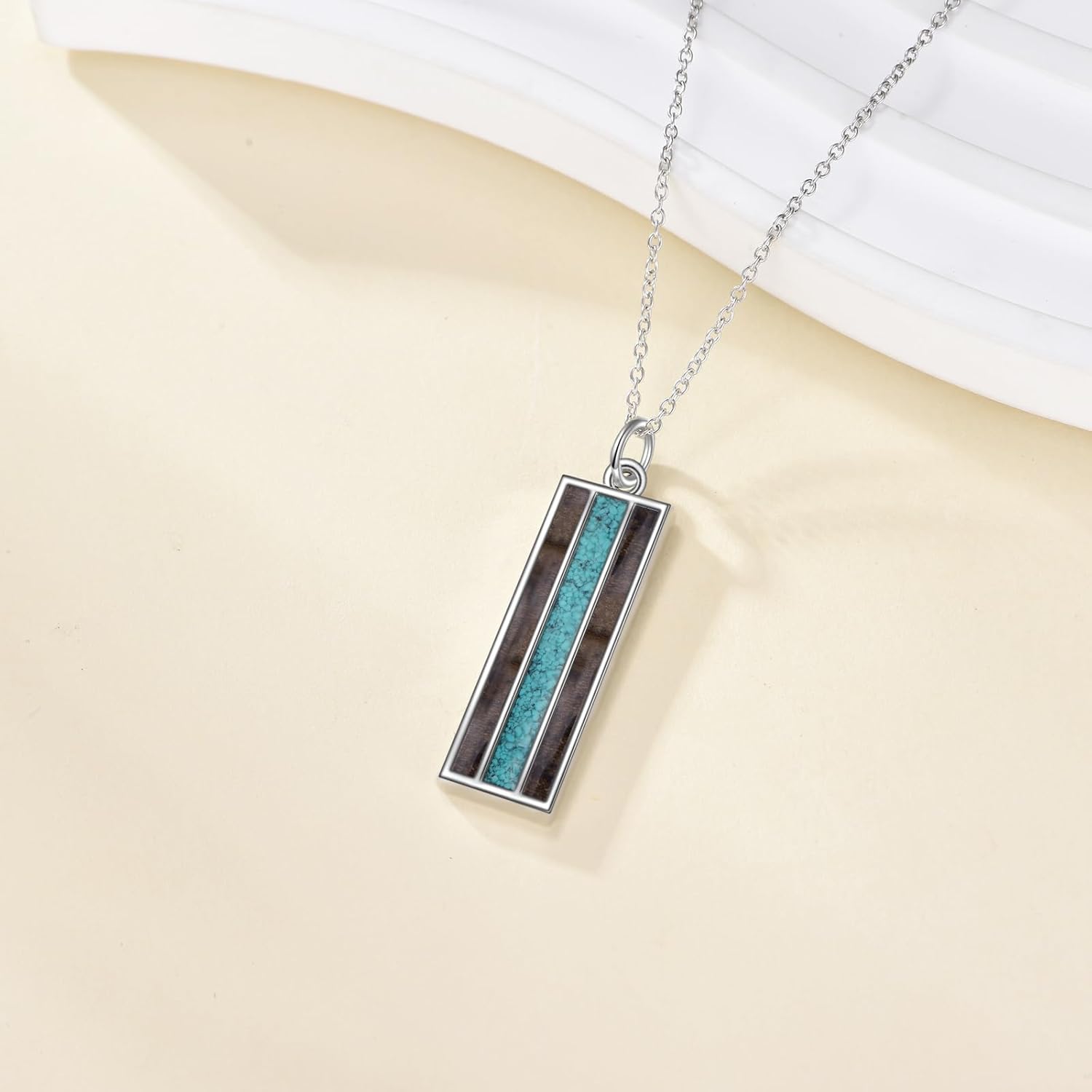 YFN Turquoise Wood Bar Necklace S925 Sterling Silver – Unique Natural Jewelry Minimalist Necklace for Women Men - Image 6