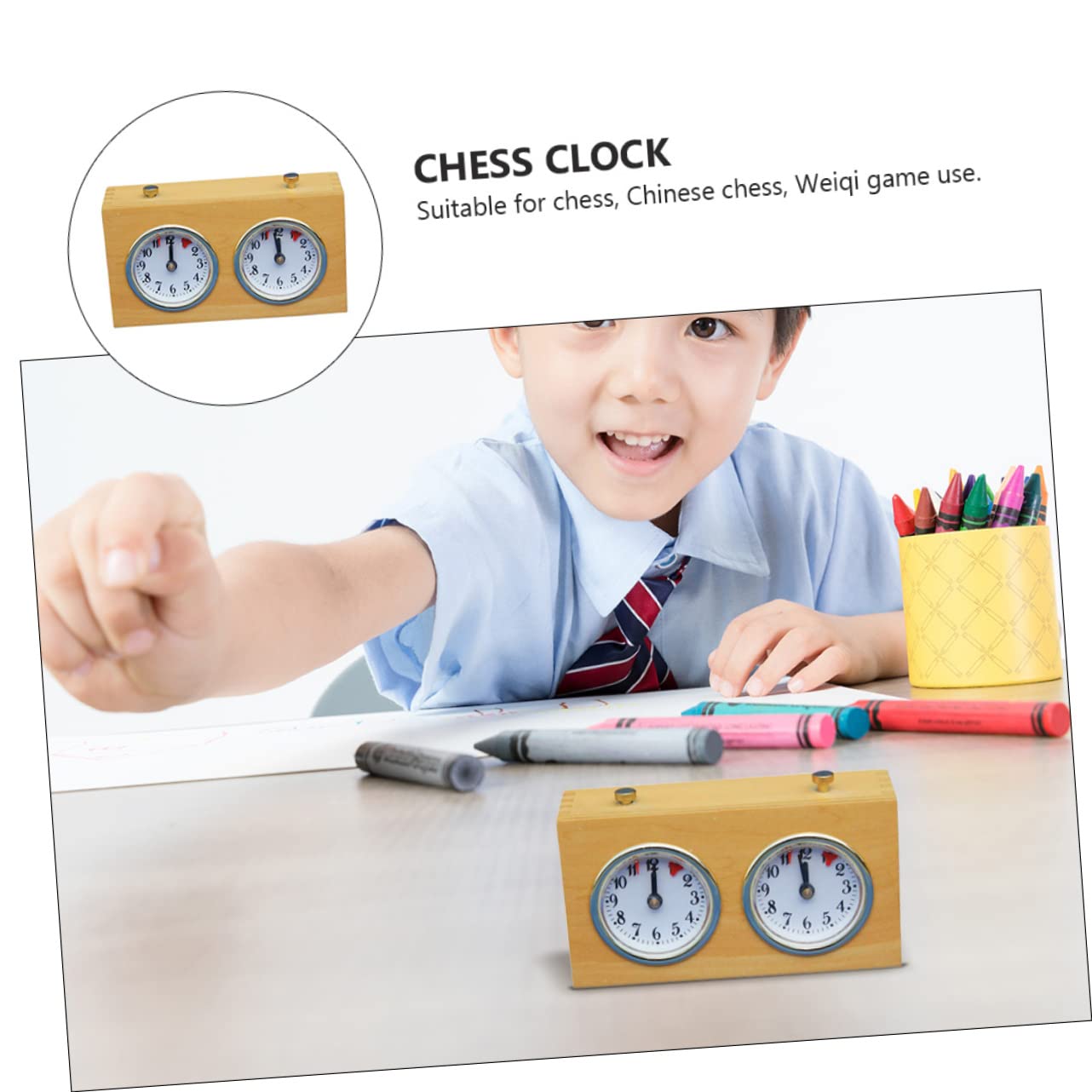 Toyvian Orologio Meccanico per Scacchi in Legno, Timer Giallo