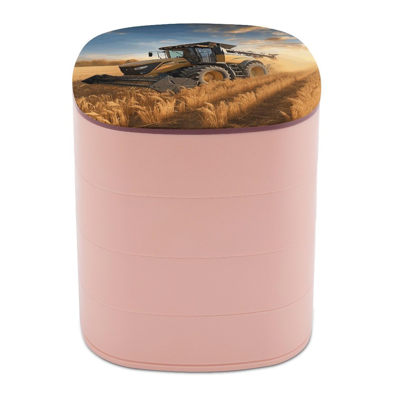 VstaDank Farm Tractor Harvest Jewelry Box with Mirror Travel Small Jewelry Case for Women 4-Layer Rotatable Jewelry Organizer Storage Box Portable Jewelry Storage Case for Rings Earrings