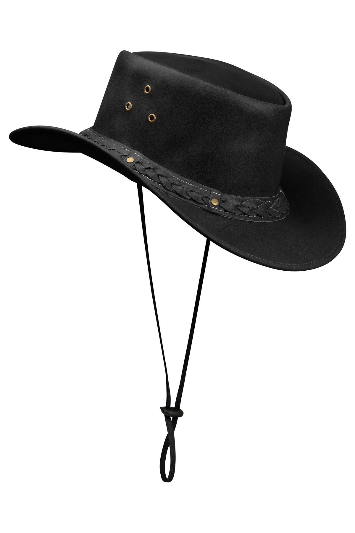 Truclothing Unisex Black Australian Western Cowboy Hat Real Leather Outback Riding Outlaw Classic - M (58Cm)