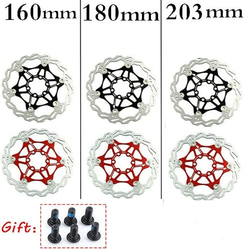  160Mm 180Mm 203Mm Floating Disc Brake Rotor, Stainless Steel Mtb Brakes Rotors With 6Pc Bolts, Ultra-Light Floating Disc Rotor Fit Mountain Bike Road Bikes Bmx（Black、Red） #TOP3