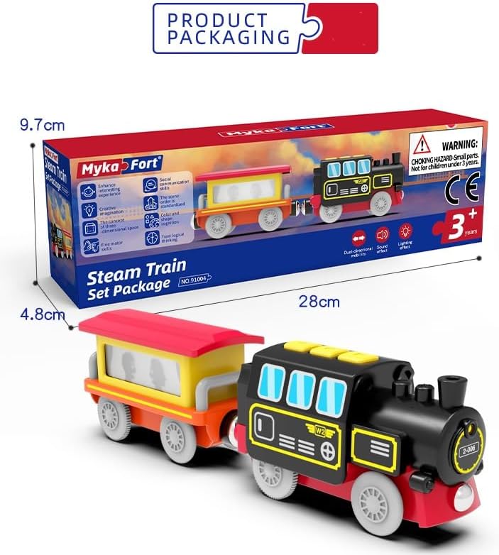 Miniatura 6 de Locomotora de vapor tren eléctrico a pilas para juguetes de pista de madera para niños pequeños y niños de 3 a 7 años, compatible con todas las