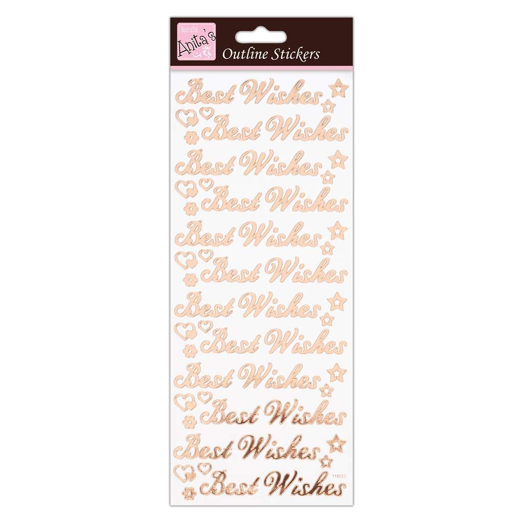 Anitas Outline Stickers, Best Wishes, Rose Gold On White, For Scrapbooking, Card Making, Kids Play, Homework, Art, Craft, Embelish, Decorative, Paper, Card, Glass, Metal, Plastic, Foam