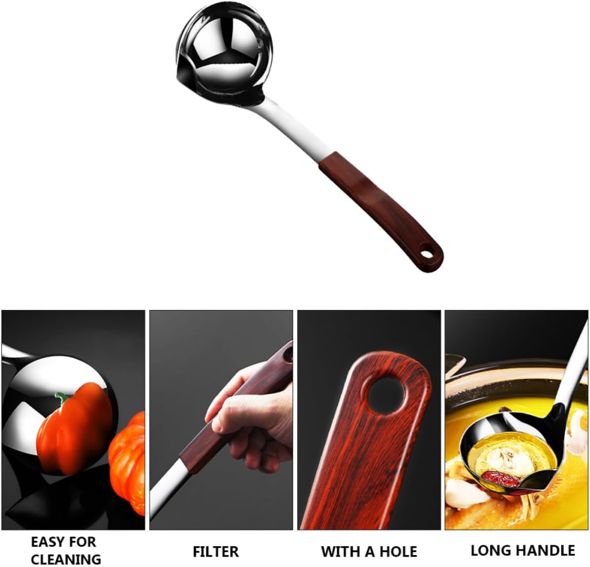Stainless Steel Oil Filter Colander Long Handle Scoop with Handle Hole