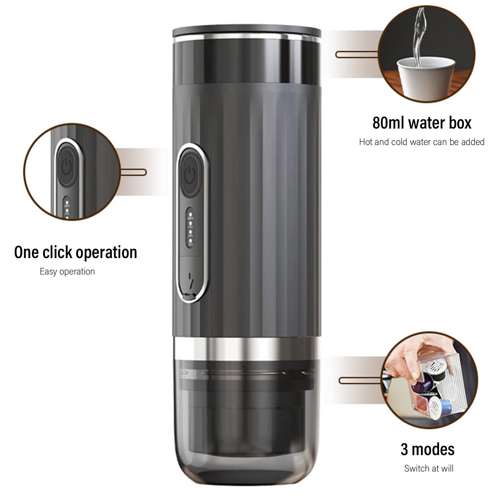 Yunir Caffettiera Piccola, Caffettiera Portatile Autoriscaldante, USB-C, Macchina Portatile, Capsule Originali Compatibili e Compatibili, Mini Caffettiera da Campeggio, Viaggio, Casa