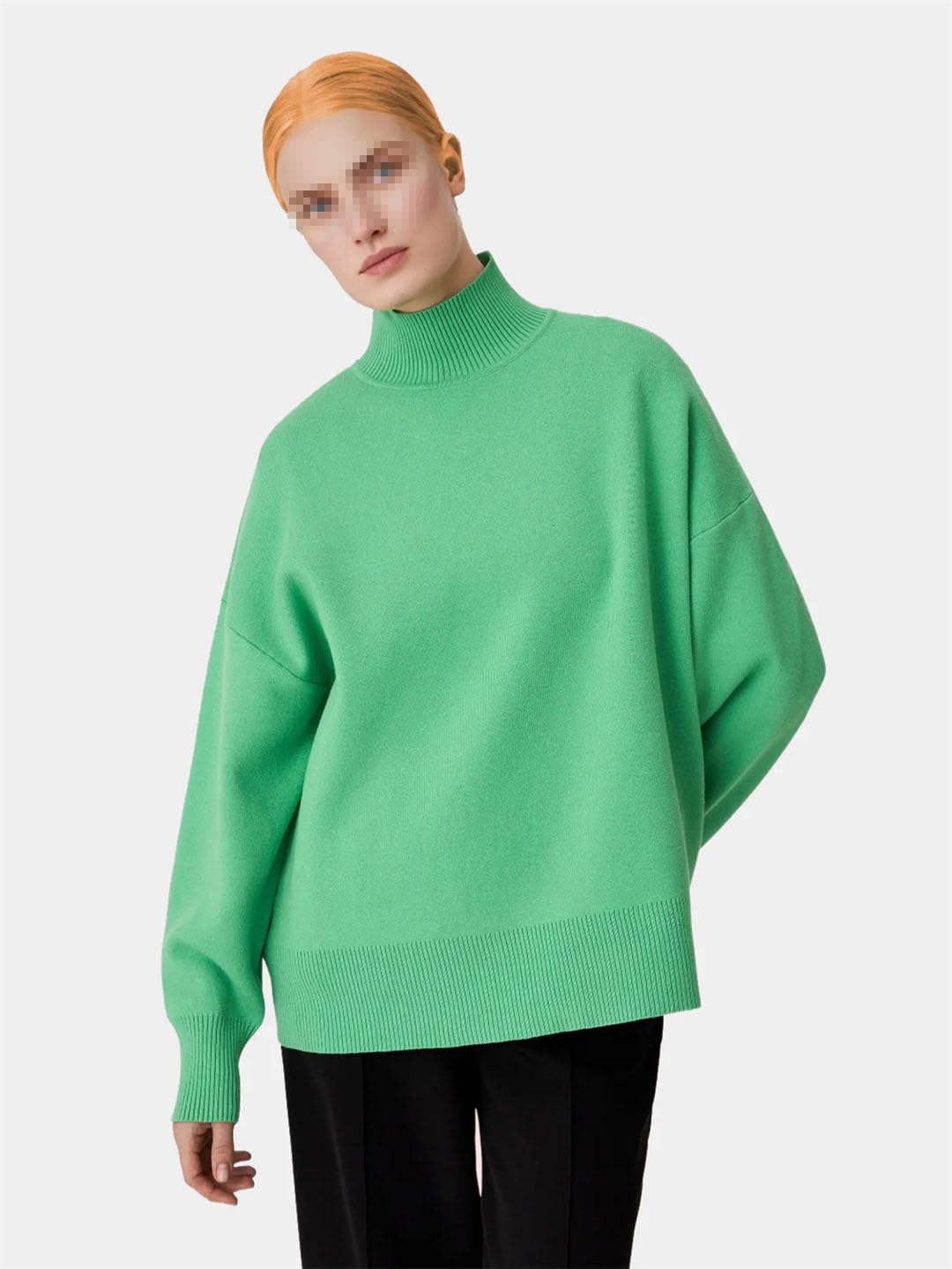 Maglione da donna a collo alto, a maniche lunghe, lavorato a maglia