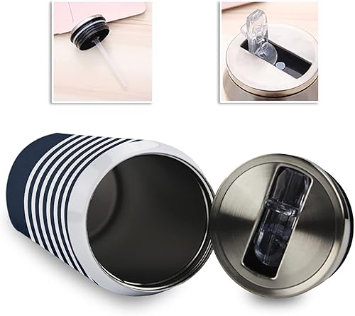 Miniatura 3 de AmbeHome Vaso de viaje aislado de acero inoxidable de 14 onzas con tapa, vaso de café de doble pared con ancla roja con popote y tapa, rayas