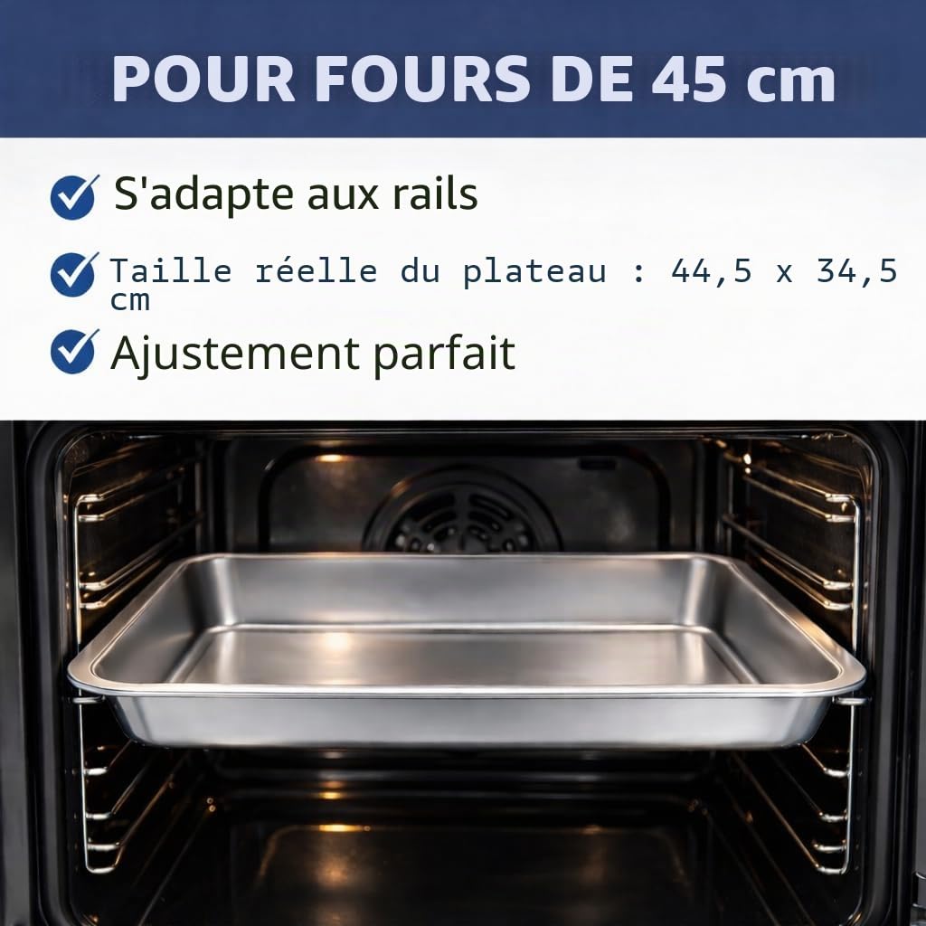 Plat de cuisson professionnel en acier inoxydable – Antiadhésif et résistant – Taille 45 x 35 x 4,8 cm – Idéal pour la cuisson et le service