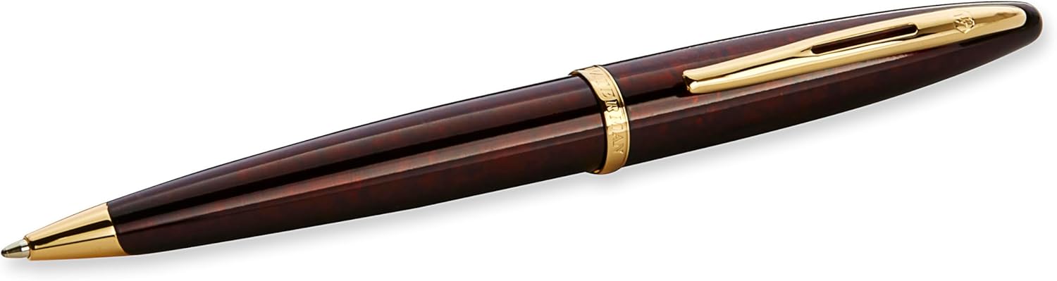 Waterman Carène Ballpoint Pen Marine Amber with 23k Gold Clip Medium Point with Blue Ink Cartridge Gift Box