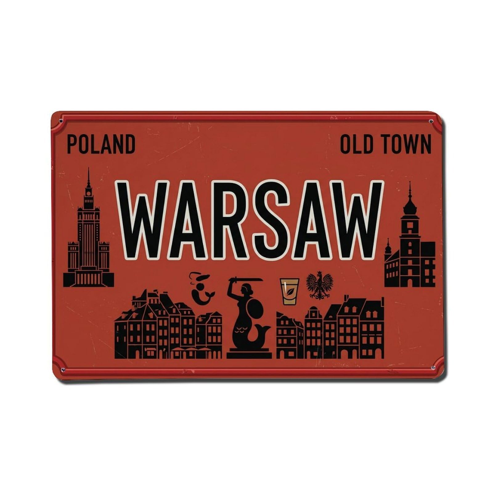 Cxhjca 8X12inch(20X30cm) Vintage Travel Warsaw Poland Palace Culture Metal Tin Sign
