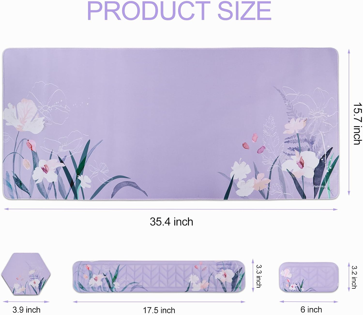 Petmolico Mouse Pad Set with Computer Keyboard Desk Pad,Mouse Pad with Wrist Rest,Typing Wrist Pad and Cup Coasters,Ergonomic Design for Typing Pain Relief【Purple,Orchid】