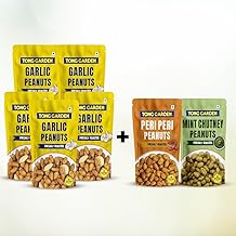 Tong Garden Flavored Peanuts 455g Combo of 5 Garlic, 1 Mint Chutney & 1 Peri Peri (65g Each) – Perfect Snack Mix