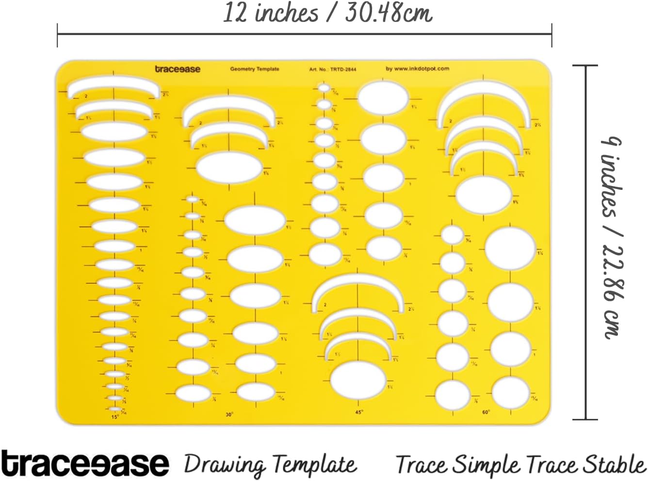 Traceease Ellipse & Spheres Geometric Template - Manual Drafting Stencil for Engineering Sketching, Layout Planning Tool for Student, Technical Guide and Measurement Rulers for Pattern Design
