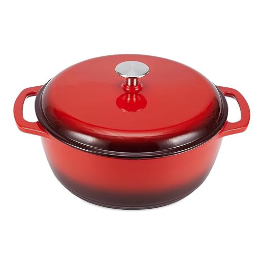 Amazon Basics Enameled Cast Iron Covered Dutch Oven, 6-Quart, Red