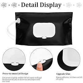 FEBSNOW 2 Pack Baby Wipes Dispenser Holder, Black Portable Refillable Baby Wet Wipes Pouch Container Reusable Travel Case