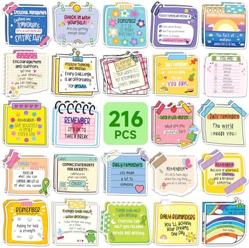 216 Pcs Mental Health Awareness Stickers Reminder Decals Positive Affirmation Stickers for Adults Psychology Mindfulness Sticker for Journal Scrapbook Diary Planner Laptop