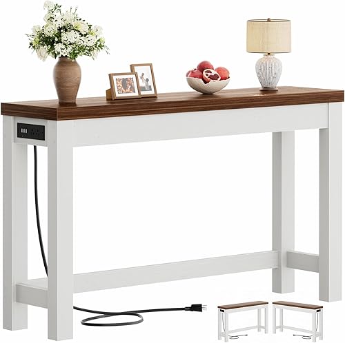 Miniatura 13 de Cyclysio Mesas de consola de 47 pulgadas para entrada, mesas de consola estrechas para sala de estar, mesa detrás del sofá, mesa de pasillo de Gris