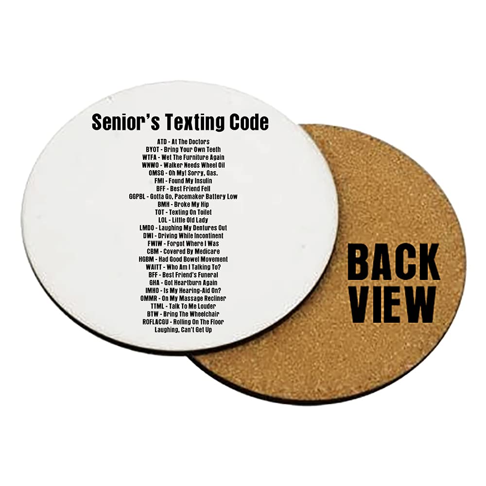 Getagift Round Shaped Coaster Senior Citizen Gift Olders Texting Code Fathers Day For Grandparent Secret Santa Birthday Tableware, Coffee/Tea/Drink Coaster. (Round Shaped Coaster)