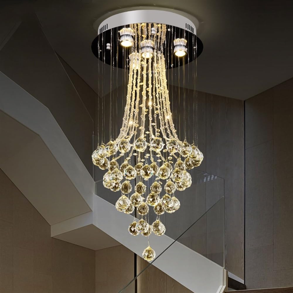 Lampadario moderno, Lampade a sospensione, Lampadario a LED di cristallo di grandi dimensioni di lusso Lampadario moderno a sospensione a goccia di pioggia a spirale Lampada da soffitto alta for monta