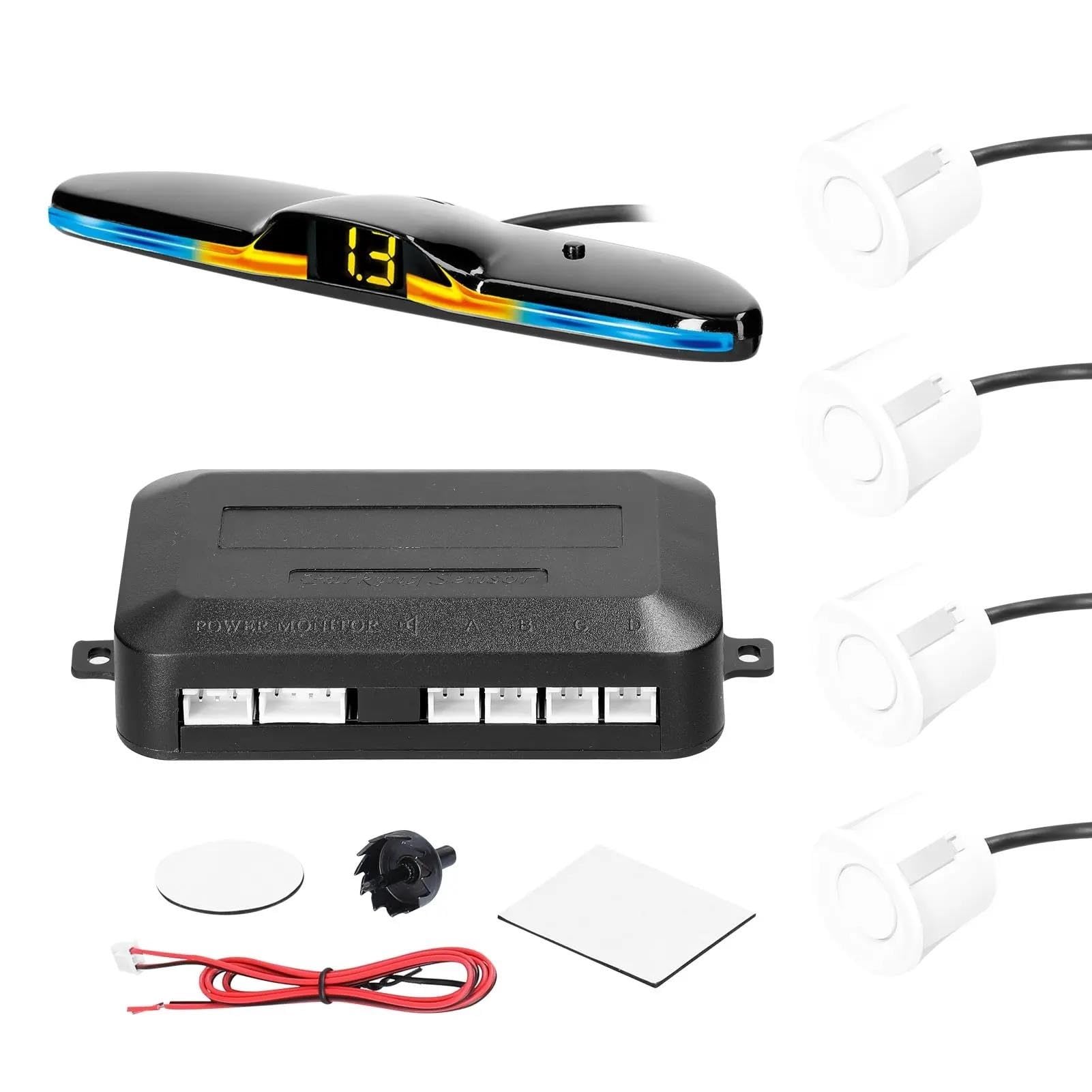 Kit sensori di parcheggio Posteriori per Auto, 4 sensori di parcheggio, rilevamento Distanza, Display, avviso Acustico, (Nero)