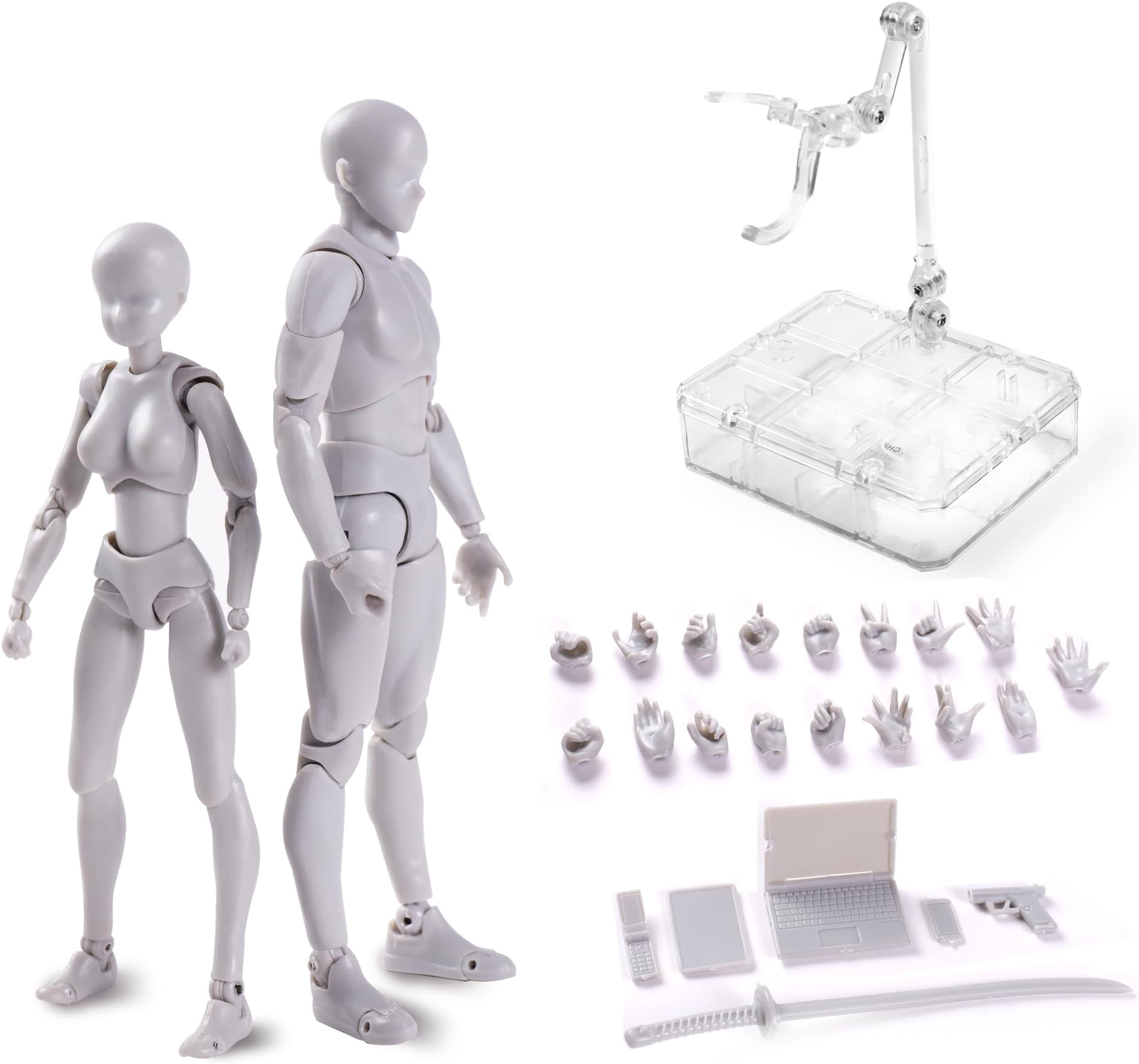 Action Figures Body Kun Body Chan DX PVC Model SHF Grey Color with Box Drawing Figure Models for Artists(Female+Male)