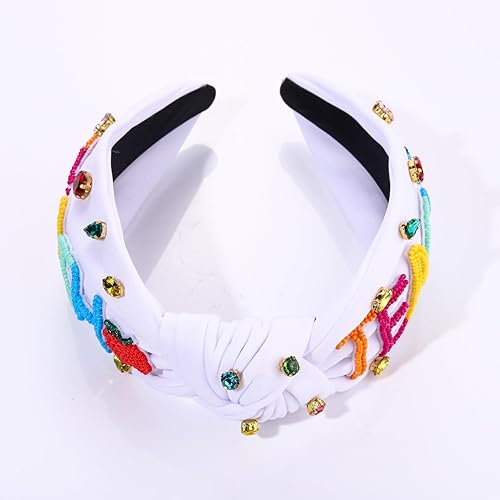 Miniatura 5 de NVENF Diadema para profesora para mujer, diadema anudada con perlas de cristal con cuentas de diamantes de imitación FRI-YAY embellecida con nudo