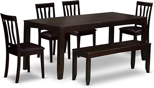 Miniatura 8 de East West Furniture LYAN7-CAP-W - Juego de mesa de cocina de 7 piezas que consta de una mesa de comedor rectangular con hojas de mariposa y 6 sillas