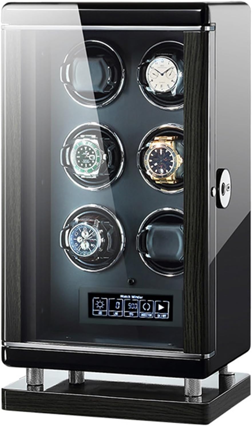 MKAK 1/2/4/6/9/12/24 Automatic Watch Winder, 6 Rotation Modes Carbon Fiber Leather Display Case Box with Smart Fingerprint Accessories(6)