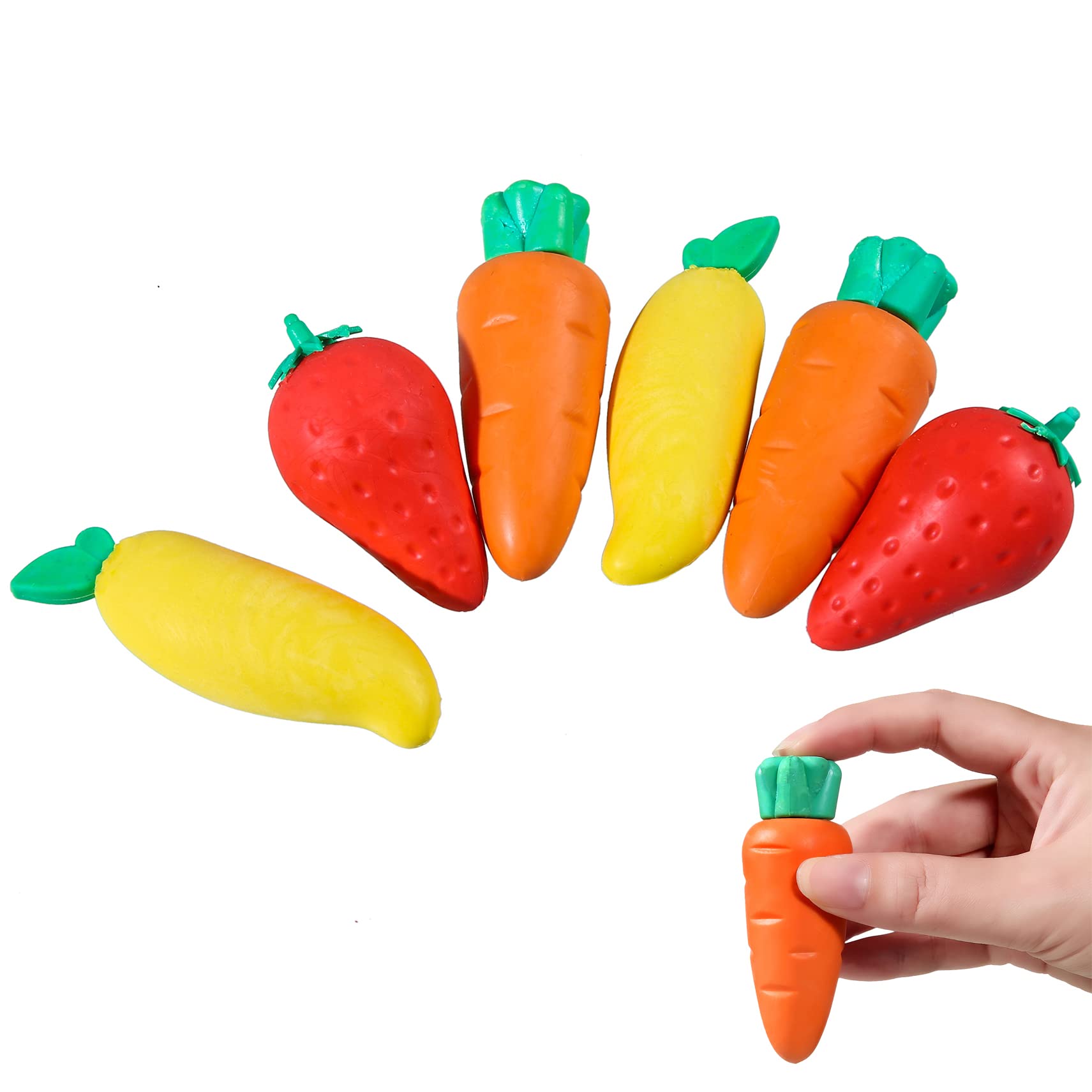 Food Erasers for Kids, 6 Pcs Large Fruit Vegetable Take Apart Puzzle Erasers Radish Mango Strawberry Erasers for Classroom Reward Party Favor