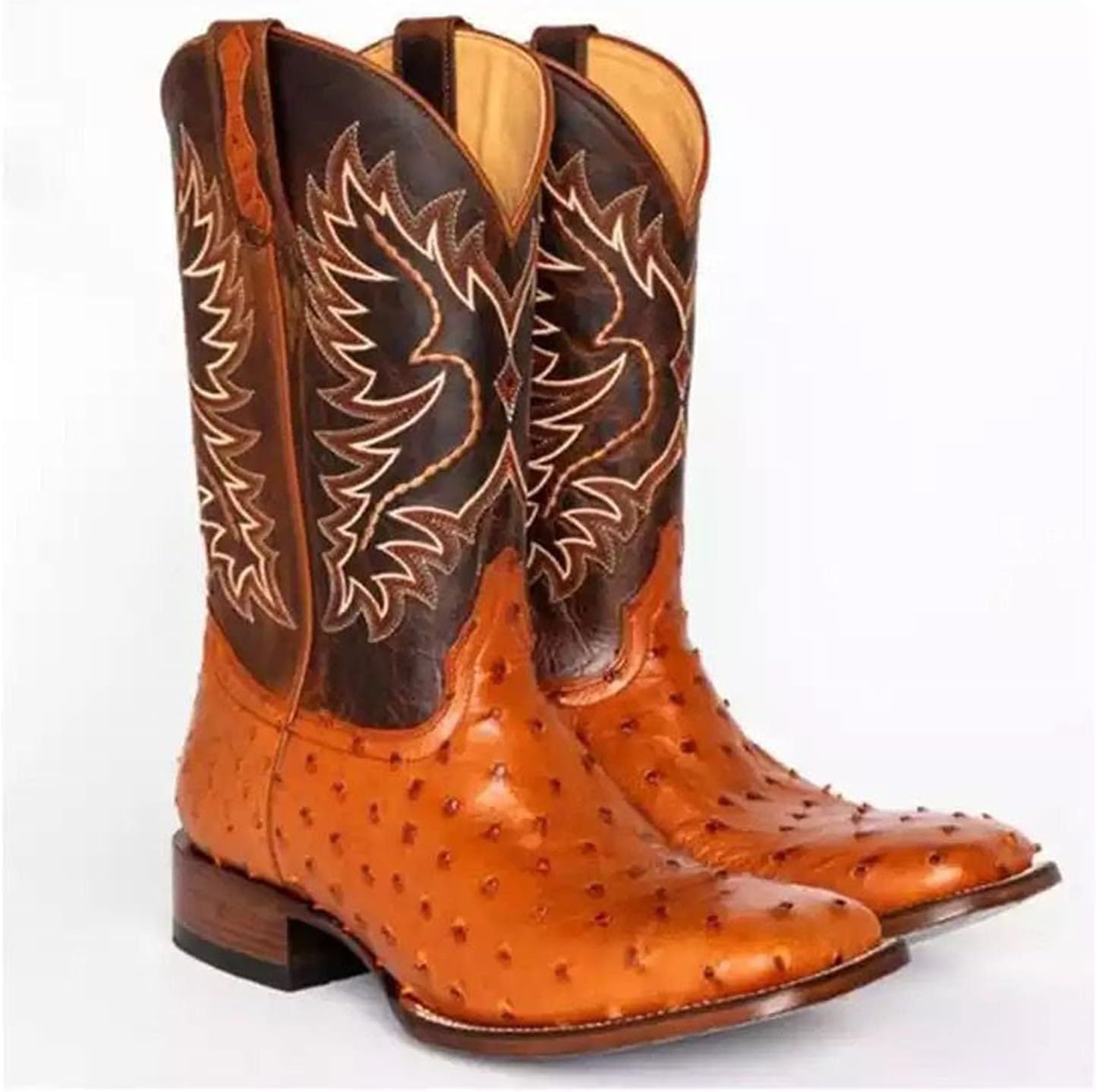 Amazon.com: Botas de piel de avestruz sintética para mujer, bordadas, de  tacón medio, botas de vaquero de moda cálidas, botas de tubo medio sin  cordones : Ropa, Zapatos y Joyería