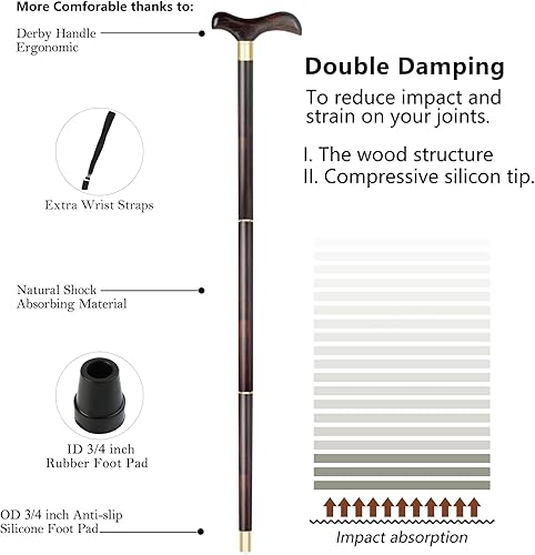 Miniatura 4 de Bastón de caminar hecho a mano para hombres y mujeres, mango reemplazable, bastones de madera de derby de alta resistencia para hombres altos,