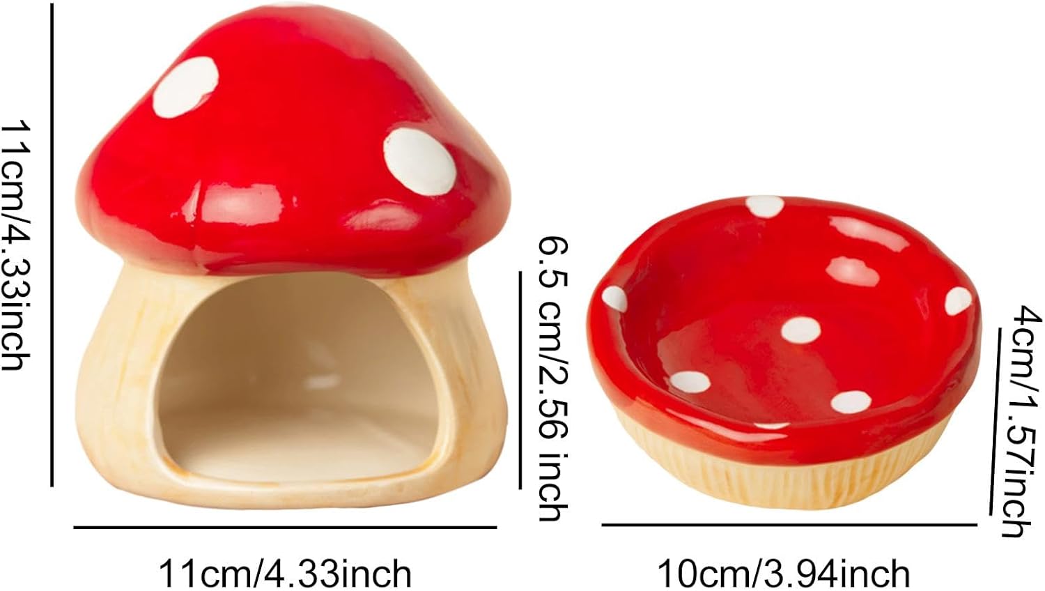 Ceramic Hamster House with Food Bowl Multipurpose Small Animal Hideout Cave for Dwarf Hamster Chinchilla Gerbil Habitat Decor- Red