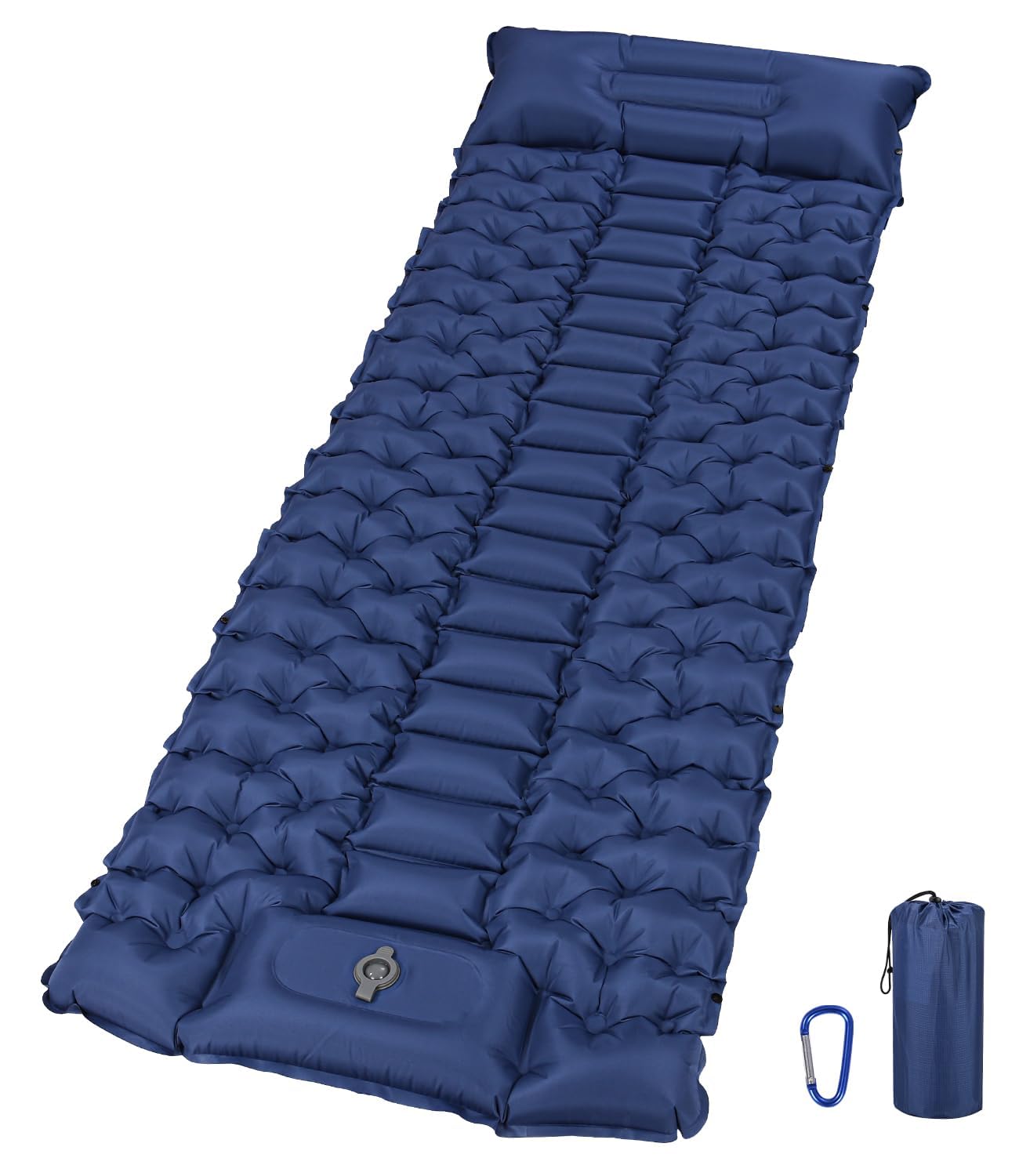 Matelas Camping Gonflable, Matelas Autogonflant avec Oreiller Intégré et Pompe à Pied, Ultraléger Matelas Gonflable 1 Place, Portable Matelas pour Camping, Randonnée, Aventure, Trekking, Bleu