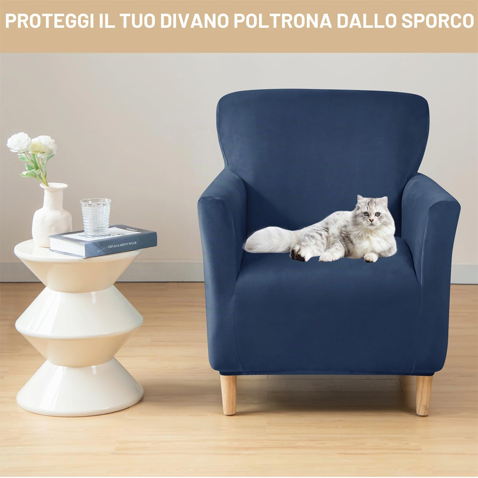 Copripoltrona 1 Posto con Braccioli Universale Copri Poltrona Elasticizzato Lavabile Fodere per Poltrone Fodere per Sedie Copripoltrona Sedie A Vasca Fodera Poltrona Club per Home (Blu navy)