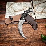 Custom Handmade Karambit Damascus Hunting Knife, Hand Forged Damascus Bowie Knife, Black Micarta handle, Leather Sheath, Custom Gift For Father, Best Gift