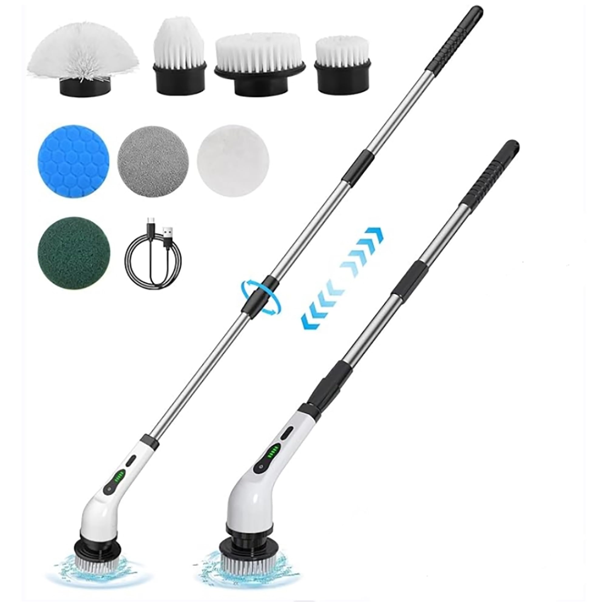 Mimo Style Electric Spin Scrubber Cordless Cleaning Brush IPX7 Waterproof 9 Replaceable Brush Heads 1.5H Power Dual Speed 2024 New Shower Scrubber Extension Handle for Bathroom Tub Tile Floor Car