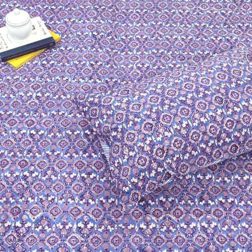 Image of TOAI Hand Block Printed Bedsheet | Bed Spread Flatsheet Bed Sheet | Pure Cotton | King Size 108 inchx108 inch | 300 TC Long Staple Cotton | 2 Reversible Pillow Covers |Moroccan Tiles