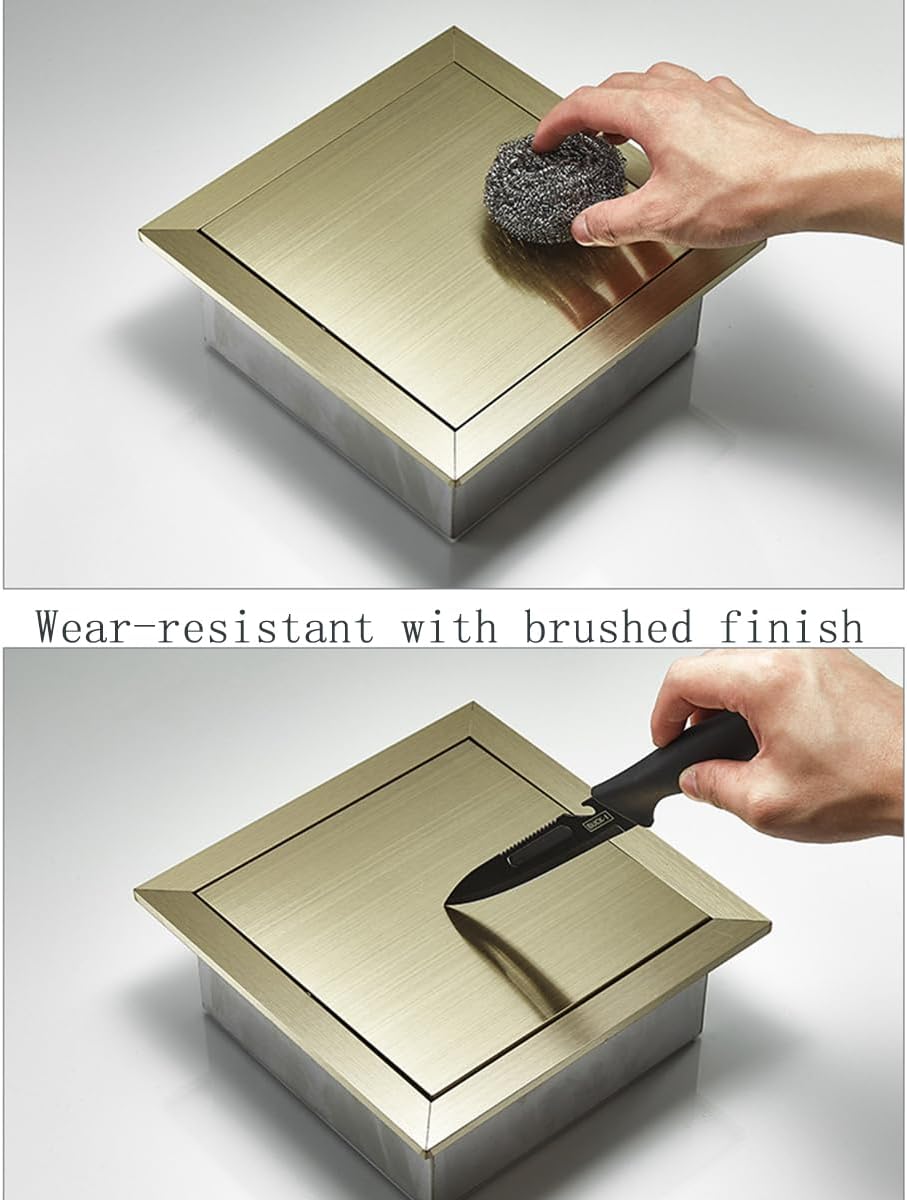 Trash Bin Cover, Square Waste Chute Lid Embedded Type Trash Can Lid 304 Stainless Steelkeep Waste Hidden,Silver-One Size